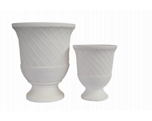 Set of two white terracotta pots or urns